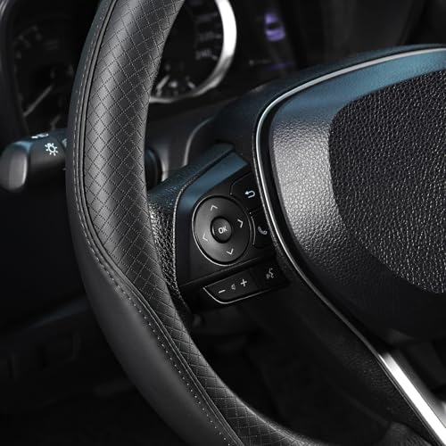 SEG Direct Steering Wheel Cover 14.5-15 inch (37-39 cm) Medium Size, Microfiber Leather, Non-Slip Comfortable Grip, Fits Cars Trucks SUVs, Black - color: Black, size: Standard size[14 1/2''-15'']