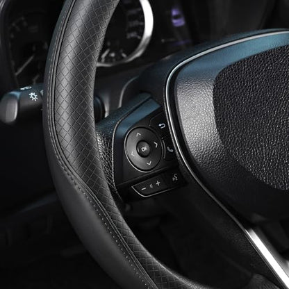 SEG Direct Steering Wheel Cover 14-14.25 inch (35.5-36 cm) Small Size, Microfiber Leather, Non-Slip Comfortable Grip, Fits Cars Prius Civic Model 3 Model Y Camaro, Black - color: Black, size: Small size [14''-14 1/4'']