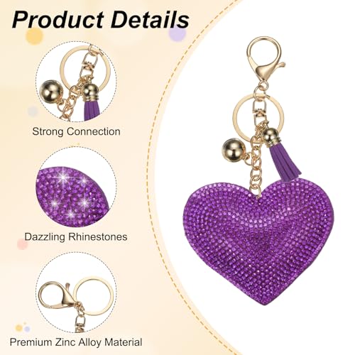 PATIKIL Rhinestone Keychains for Women, Cute Bling Heart Shape Purse Charm for Bag Handbags Car Keys - color: Gold-dark Purple