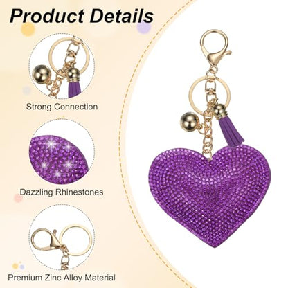 PATIKIL Rhinestone Keychains for Women, Cute Bling Heart Shape Purse Charm for Bag Handbags Car Keys - color: Gold-dark Purple