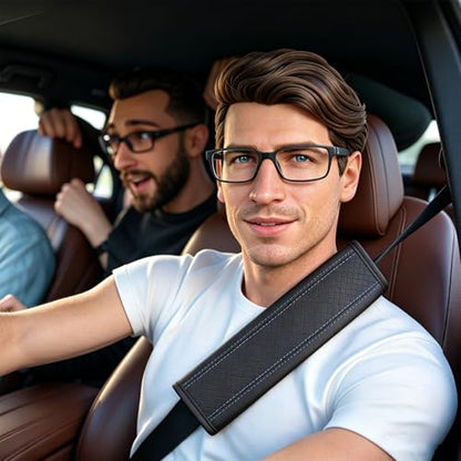 Seat Belt Pads Leather Seat Belt Covers More Comfort Driving Cushion Helps Protect Your Neck and Shoulders Suit for Car, Truck, SUV, Airplane,Camera Backpack Straps Black+Blue-2Pcs - color: Black+Blue