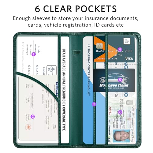 CoBak Car Registration and Insurance Holder - Vehicle Glove Box Car Organizer,Auto Truck Comparment Accessories Case with Magnetic Closure for Driver License,Cards - color: L-Crocodile Pine Green