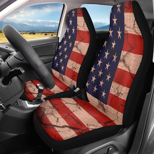2PCS American Flag Print Car Seat Covers for Front Seats,Soft Polyester Auto Cushion Cover,Vehicle Seat Protectors Driver Interior Accessories Universal for Most Cars,SUV - color: American Flag Print