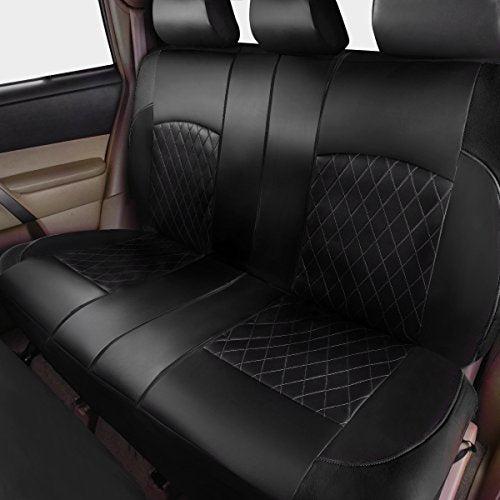Universal Deluxe Pu Luxury Vinyl Faux Leather Car Seat Covers Full Set, Airbag Compatible, Breathable, Fit for Cars, Trucks, SUV (All Black) - color: Black and Black, size: Full Set