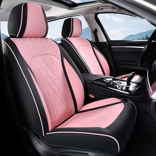 FLORICH Automotive Seat Covers Leather Pink Seat Covers for Cars Front Seats Waterproof Breathable Car Seat Cushion Comfort Interior Covers Universal Fit for Most Car Truck SUV Driving, Black&Pink - color: Black&Pink, size: FrontPair