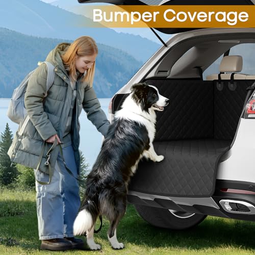 SUV Cargo Liner for Dogs, Waterproof Trunk Cover with Cushioned Sides to Protect Pet, Full Coverage Non-Slip Seat Cover for SUVs with Bumper Flap Protector