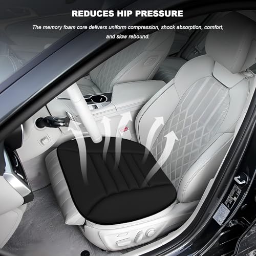 Car Seat Cushion, Breathable Driver Seat Protector with 1.2" Thick Comfortable Memory Foam, Universal Non-Slip Chair Pillow Pressure Relief Cushion Pad for Car Home Office (Black) - color: Black