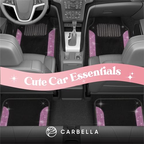 Carbella Diamond Bling Car Mats 4-Piece Set, Shiny Rhinestone Crystal Carpet Car Floor Mats, Two-Tone Floor Mats for Cars, Cute Automotive Interior Car Accessories for Women (Light Pink)