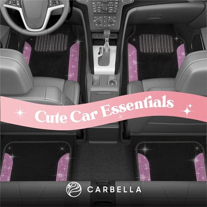 Carbella Diamond Bling Car Mats 4-Piece Set, Shiny Rhinestone Crystal Carpet Car Floor Mats, Two-Tone Floor Mats for Cars, Cute Automotive Interior Car Accessories for Women (Light Pink)