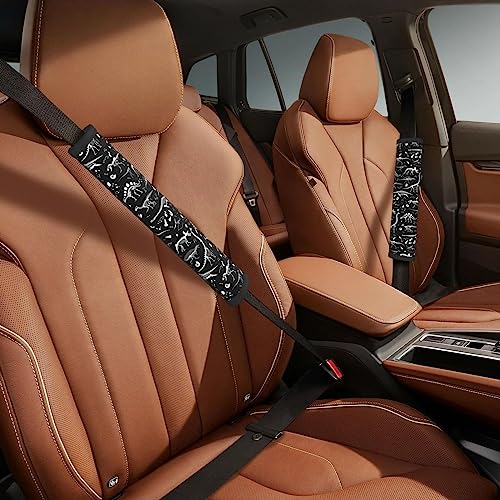Black White Dinosaur Skeleton Seat Belt Cover Fits Cars Trucks SUV Sedans Air Permeability Car Seatbelt Strap Cover, Auto Interior Accessories Protector