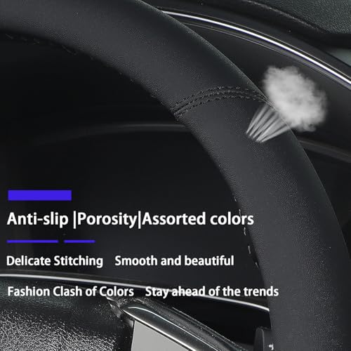 XL Size 16.5-17 Inch Steering Wheel Cover for Car, Van, Fits RV, Semi, Truck, Trailer, Bus, Big Rig Trucker, Classic Cars, Faux Leather Steering Wheel Grip Anti-Slip Design Black - color: Black