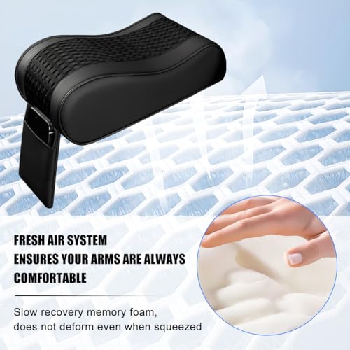 Car Armrest Cushion, Soft Memory Foam Leather Vehicle Armrest Pillow with Storage Bag, Multifunctional Automotive Interior Center Console Arm Rest Pad, Universal for Most Vehicles (Black)