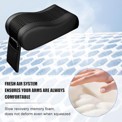 Car Armrest Cushion, Soft Memory Foam Leather Vehicle Armrest Pillow with Storage Bag, Multifunctional Automotive Interior Center Console Arm Rest Pad, Universal for Most Vehicles (Black)