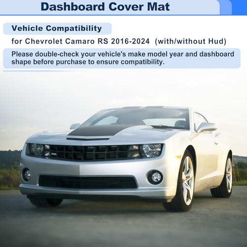 Dashboard Cover for Chevrolet Camaro RS 2016-2024 with/Without Hud Interior Dash Cover Mat Pad Carpet Non-Slip Dashboard Protector Sunshine UV & Heat Resistant Black - style: for Chevrolet Camaro RS 2016-2024 with/without Hud
