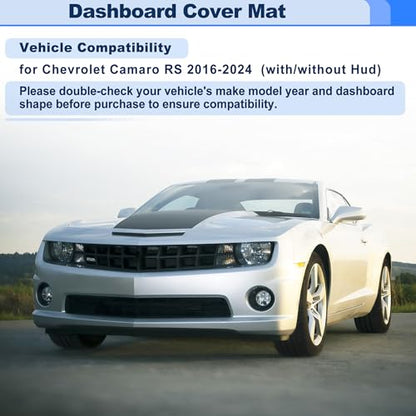 Dashboard Cover for Chevrolet Camaro RS 2016-2024 with/Without Hud Interior Dash Cover Mat Pad Carpet Non-Slip Dashboard Protector Sunshine UV & Heat Resistant Black - style: for Chevrolet Camaro RS 2016-2024 with/without Hud