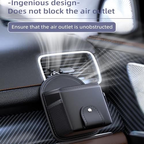 Car Air Vent Storage Bag Organizer Pocket, Sunglass Holder Car Mount Phone Holder Coin Key Card Case Organizer with Clip, Car Air Vent Phone Holder Coin Key Card Case Organizer. (Black)