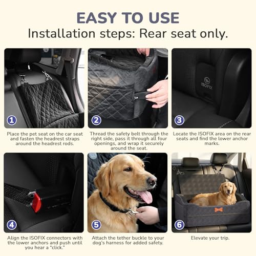 Dog Car Seat for Medium Large Dogs, 4" Elevated Booster Seat with ISOFIX Safety Fixation, Washable Cover & High Density Memory Foam, Portable for Car Front/Rear/Trunk Home Outdoor Use (Charcoal Gray) - color: Charcoal Gray, size: Large