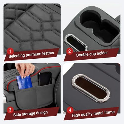 Upgraded Car Center Console Cover,PU Leather Car Armrest Cover Cushion Contains High Elasticity Sponge with Cup Holder,2 Storage Bags Tissue Box (Red-B) - color: Red-B