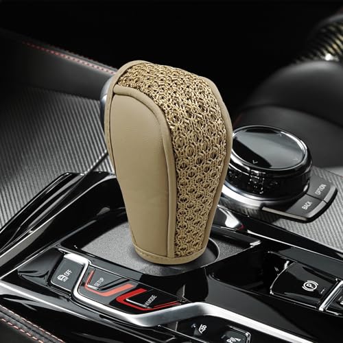 Car Gear Shift Cover, Shift Knob Cover, Leather Automotive Stick Shifting Handle Knobs Protector, Auto Decoration Accessories Anti-Slip Handbrake Shifter Cover for Car SUV Truck - color: Beige