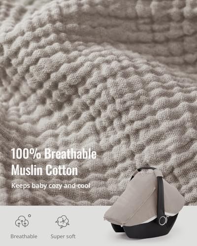 Blissful Diary Baby Car Seat Cover, Extra Large Mesh Window, Breathable Muslin Cotton, Infant Windproof Canopy, Agreeable Gray - color: Agreeable Gray