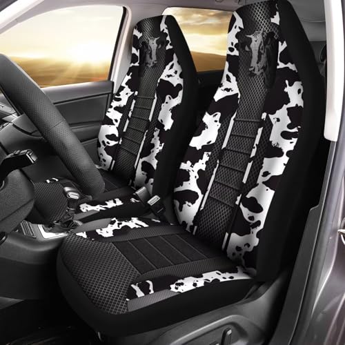 Black Cow Print Car Seat Covers 2 PCS Elastic Breathable Front Seat Protector Cover Universal for Vehicle SUV Sedan Trucks for Women Men - color: Black Cow Print