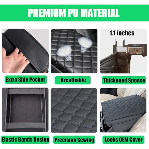 Center Console Cover for Hyundai Santa Cruz 2022-2025 2026, PU Leather & Thick Armrest Cover with Pockets Storage Bag Armrest Cushion Pad for Hyundai Santa Cruz Interior Accessories