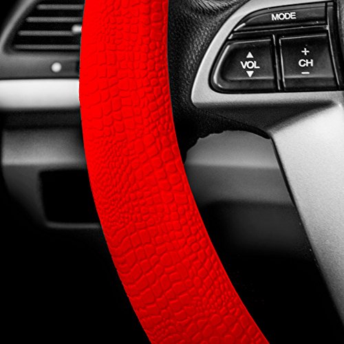 FH Group Universal Fit Silicone Snake Pattern with Massaging Grip Steering Wheel Cover fits most Cars, SUVs, Trucks, and Vans Red - color: Red