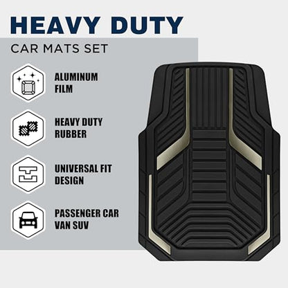 PIC AUTO Heavy Duty Rubber Floor Mats, Gray Aluminum Film Car Mats Set, Front and Rear Car Mats with Anti-Slip Backing, All Weather Protection, Trim-to-Fit for Automotive SUV, Sedan, Van - color: Gray