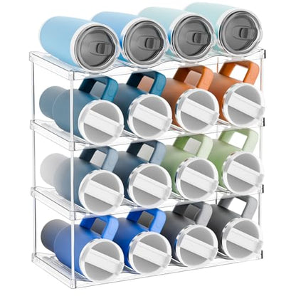 Yieach Stackable Water Bottle Organizer for Stanley,Yeti 40 oz and Others Tumbler Organizer,4 Tier Waterbottle Storage Rack,Clear Acrylic Cup Organizers for Kitchen Cabinets,Countertop,Pantry Shelf - size: 4 Tier Hold 16 Bottle