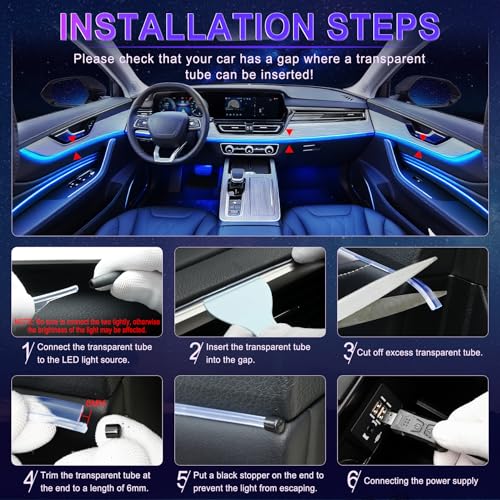 Smart Car LED Interior Lights with USB Port, LED Strip Fiber Optic Lights, Wireless App Control, Sync to Music, Car Accessories Gifts for Women and Men - size: 1 in 1- App Control