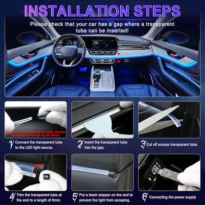 Smart Car LED Interior Lights with USB Port, LED Strip Fiber Optic Lights, Wireless App Control, Sync to Music, Car Accessories Gifts for Women and Men - size: 1 in 1- App Control