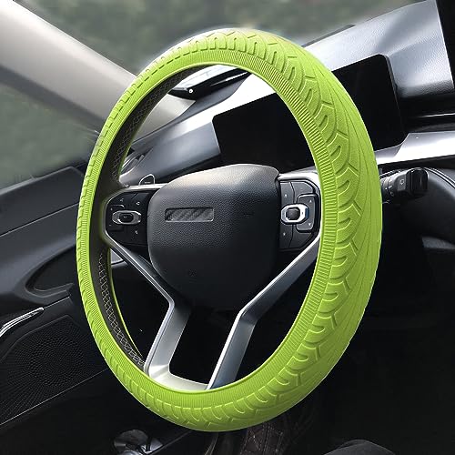 Universal Green Steering Wheel Cover：13.5 to 15 Inches Flexible Silicone Anti Slip Steering Wheel Protector Fit for Most Car Models Including Round D Shape or Special Shape - color: green