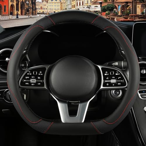 Microfiber Leather D Shaped Steering Wheel Cover, Breathable, Anti Slip, Universal 15 inch, Black - color: Black, size: D Shape-Middle[14.5''-15'']