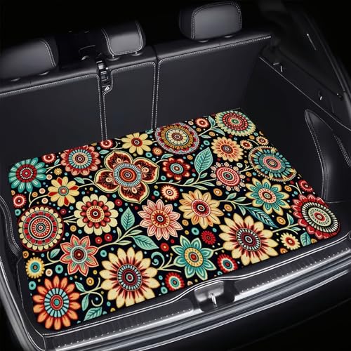 Universal Car Trunk Mat 29" x 39",Fashion Colorful Flowers All Weather Trunk Protection Cargo Liner,Durable Cargo Mat Rear Trunk Liner,Stylish Vehicle Interior Accessories Suitable for Most Car Models - color: Fashion Flowers
