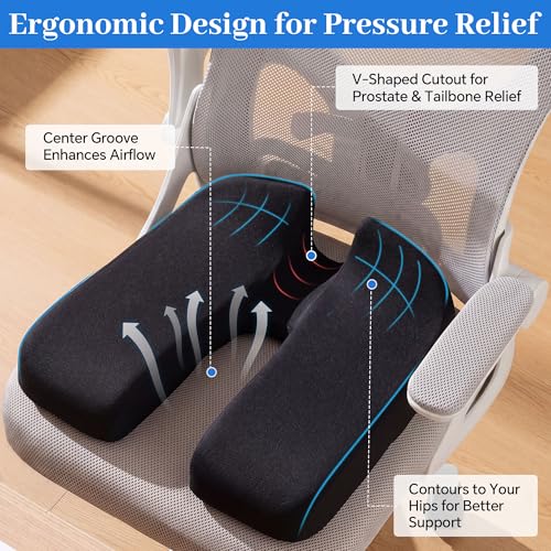 BALAPET Prostate Relief Cushion, V-Shaped Memory Foam Seat Cushion for Tailbone Pain & Coccyx Relief, Ergonomic Hemorrhoid Cushion for Office Chair, Car & Home, Donut Pillow Alternative