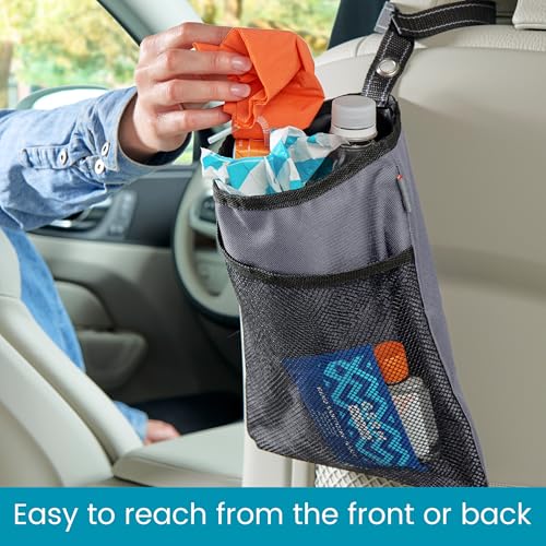 High Road TrimTrash Hanging Car Garbage Bag - Slim and Leakproof Car Trash Bag with Magnetic Closure and Storage Pocket - Attaches to Seat, Glovebox or Console - color: Gray