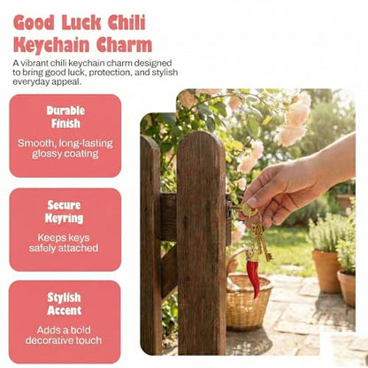 Italian Red Horn with Gold Chain Keychain – Keys & Fobs Great Chili Pepper Charm Rear View Mirror for Good Luck & Protection