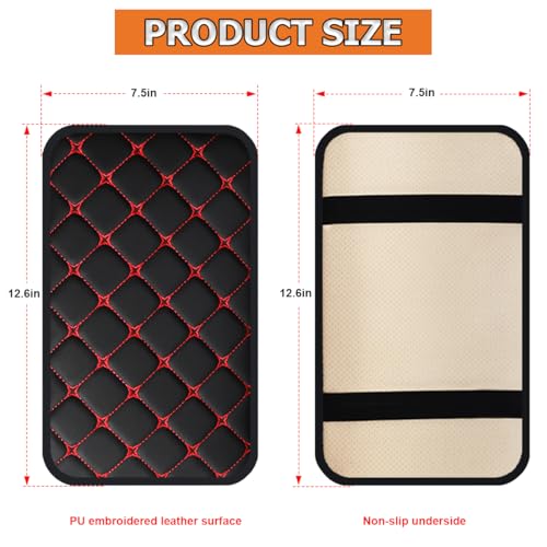 HZEL Car Center Console Cushion Pad, PU Leather Vehicle Armrest Protection Cover, Waterproof Automotive Interior Arm Rest Seat Box Mat Accessories, Universal for SUV, Sedan, Truck (Black/Red) - color: Black/Red