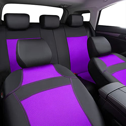 CAR PASS Rainbow Universal Fit 3D Air Mesh Car Seat Cover Full Set with 4Pcs Waterproof Car Floor Mats Universal Fit Automotive Interior Covers for Trucks,Vans,SUV Combo Set (Black and Purple)