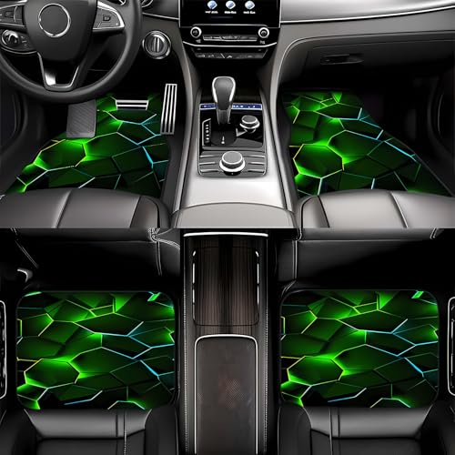 Universal Fit Car Floor Mats Set of 4Pcs, Green Honeycomb Print All-Weather Front Rear Car Carpet Mats, Non-Slip Car Floor Mat Car Accessories for Automotive Trucks SUV Sedans Vans - color: Green Honeycomb Print