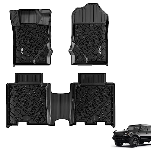 3W Floor Mats Fit for 2021-2025 2026 Ford Bronco 4-Door, All Weather TPE Custom Fit Bronco Floor Liners Car Accessories (Not Fit Sport & Vinyl Floor) - size: 3.Bronco 4Dr 2021-2026 Floor Mats