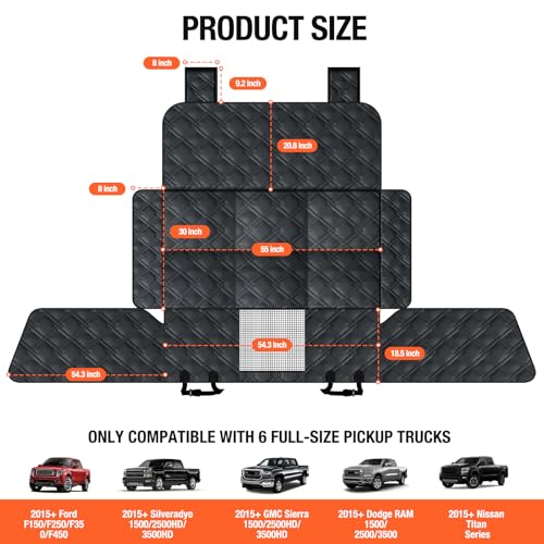 Surfcabin Truck Back Seat Extender for Dogs – Waterproof Full Size Pickup Pet Seat Cover with Door Protection, Hard Bottom Holds 420 lbs Dog Hammock for F150, RAM 1500 & More - size: Fit for Fullsize Trucks
