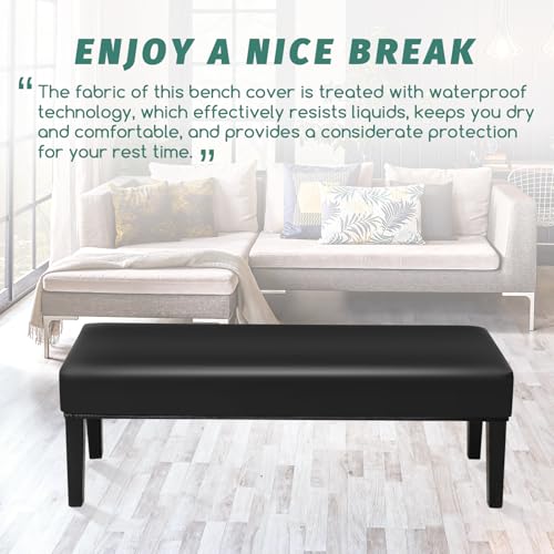 FUANGUI PU Waterproof Bench Cover, Stretch Dining Bench Cover for bedrooms, Living Rooms, Kitchens, Protector Chair Bench Piano Bench Seat Covers Stool Slipcover Removable, Washable - Black - color: Pu Black
