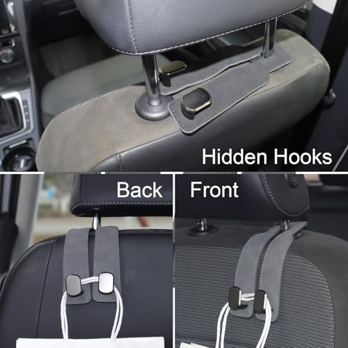 Purse and Bag Hook for Car, Zinc Alloy Seat Headrest Hooks, Upgraded Leather Car Seat Back Purses Hanger and Bags Holder (Grey, 2Pack) - color: Gray
