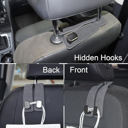 Purse and Bag Hook for Car, Zinc Alloy Seat Headrest Hooks, Upgraded Leather Car Seat Back Purses Hanger and Bags Holder (Grey, 2Pack) - color: Gray