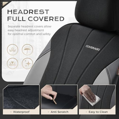 Coverado Automotive Seat Cover Full Set, Front and Rear Seat Covers, Waterproof Leather Seat Covers 5 Seats, Luxury Car Seat Protectors Universal Fit for Most Vehicles, SUV, Truck, Sedan - color: B-Gray&Black