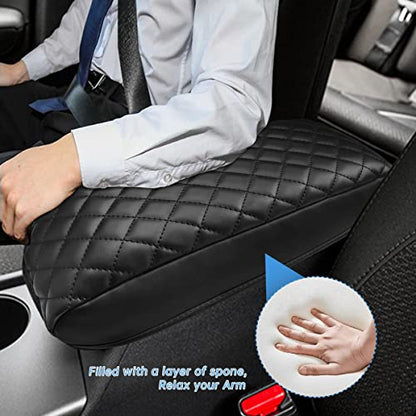 INTGET Car Center Console Armrest Cover for Kia Optima Accessories 2016 2017 2018 2019 2020 Leather Middle Console Arm Rest Box Lid Seat Cover Protector Cushion Saver (Black with Cushion) - color: Black with cushion
