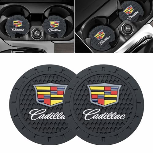 TACOMA Car Cup Coaster for Cadillac Recessed Silicone Cup Holder Coaster Interior Accessories 2.75in 2Pieces - color: Black-03