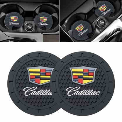 TACOMA Car Cup Coaster for Cadillac Recessed Silicone Cup Holder Coaster Interior Accessories 2.75in 2Pieces - color: Black-03