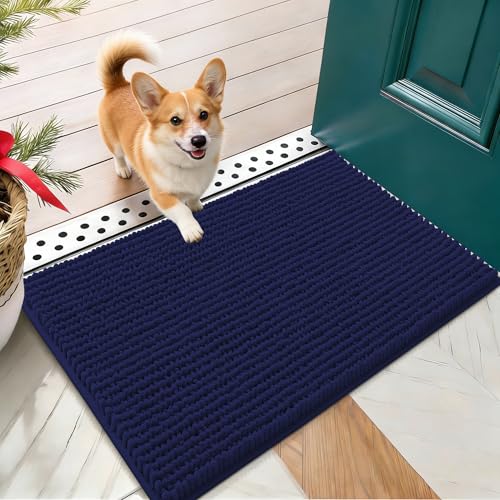 OLANLY Dog Door Mat for Muddy Paws 24x16, Ultra Absorbent Chenille Mud Doormat, Non-Slip Washable and Dirt Trapping Doormat for Indoor Entryway, Quick-Dry Indoor Pet Bed Mats for Dogs, Navy Blue - color: Navy Blue, size: 24" X 16"